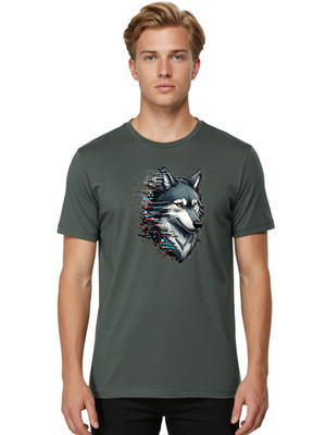Glitch-Wolf Mens Graphic Tee, 100% Cotton, Casual Summer Wear