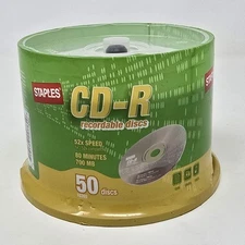 Staples CD-R Recordable Discs - 50 Pack Spindle (New Sealed) Burn