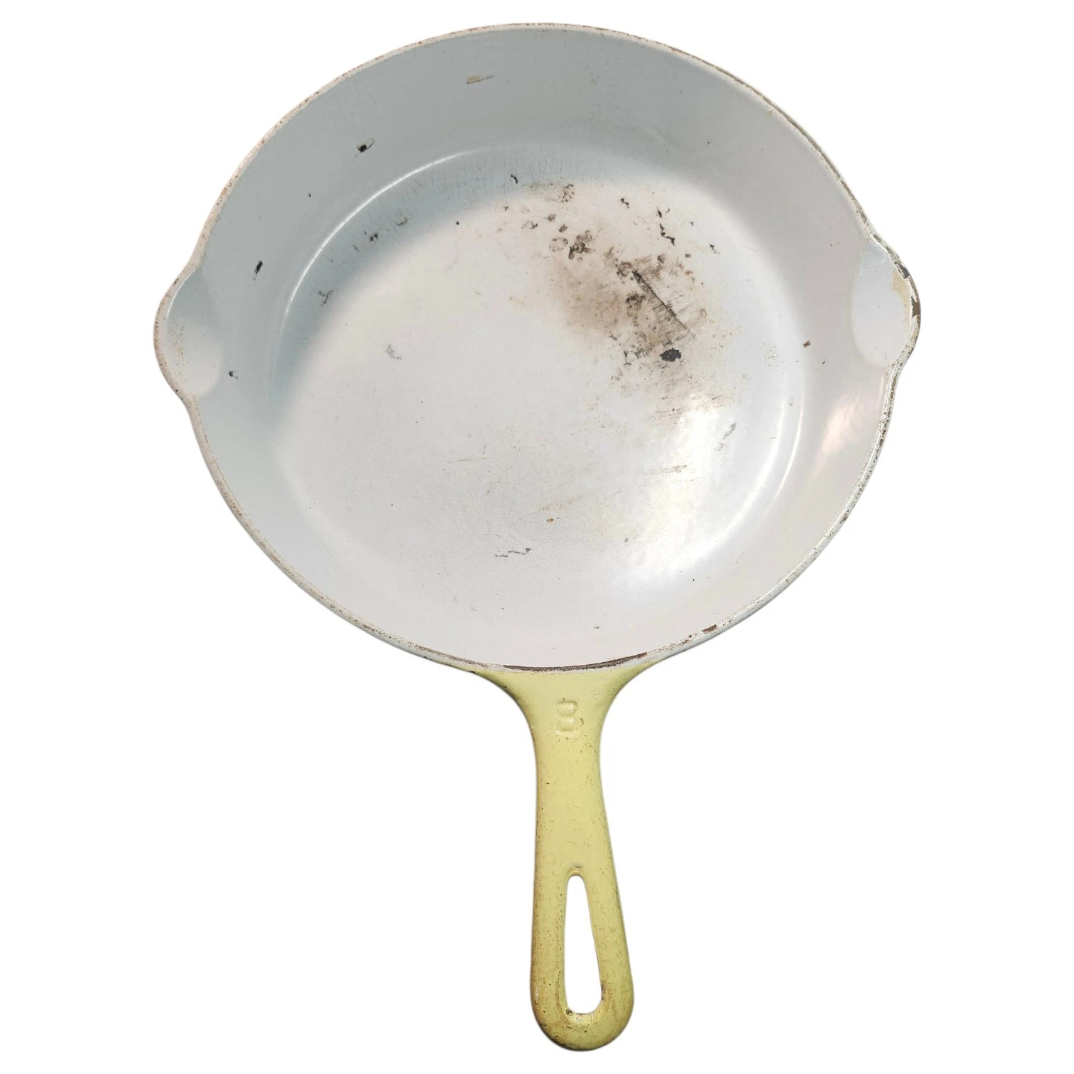 Griswold #8 Cast Iron Skillet Yellow Enamel Erie PA Vintage Free Shipping