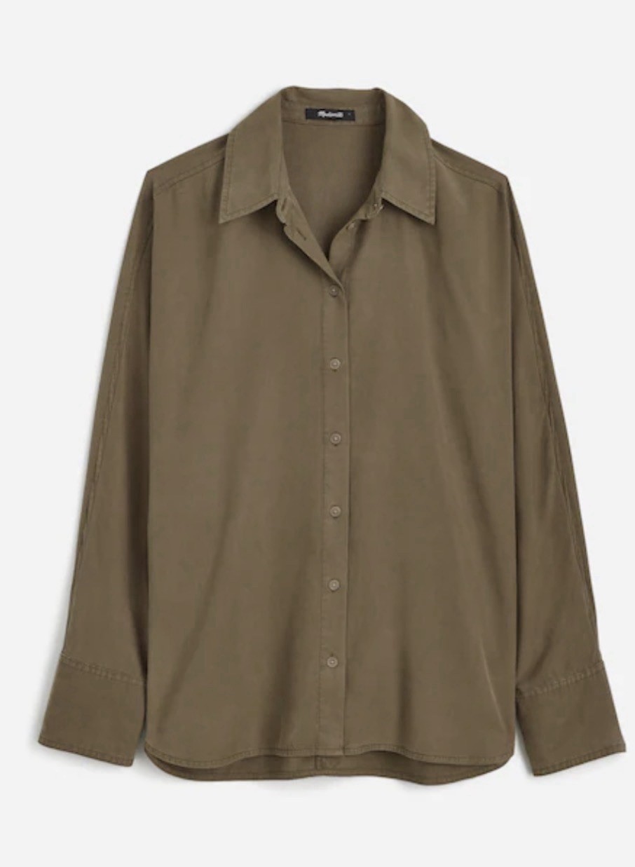Madewell Dolman Button-Up Boho Shirt Khaki Womens XL Olive A003971