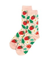 Strawberry Novelty Crew Socks Pink Floral Fru...