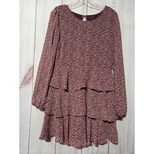 Trixxi Dress Ladies XL Floral Ruffle Tiered Chiffon Mini Dress Long Sleeve