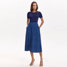 Women Short Sleeve Contrast Midi Dress - A New Day Navy Blue