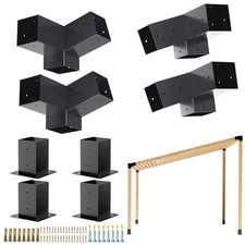 Pergola Kit, Slanted Roof Pergola Bracket, 3-Way Brackets with Post Base Kit,...