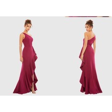Ieena for Mac Duggal Purple One Shoulder High Slit Ruffle Gown Size 0 MSRP $358