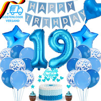 19. Geburtstag Dekoration,Blau Tortendeko Geburtstag 19 Jahre Junge,Party Deko B