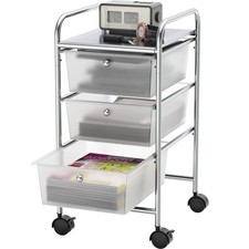 Utility Cart with 3 Drawers Rolling Storage Art Craft Organizer, Chrome