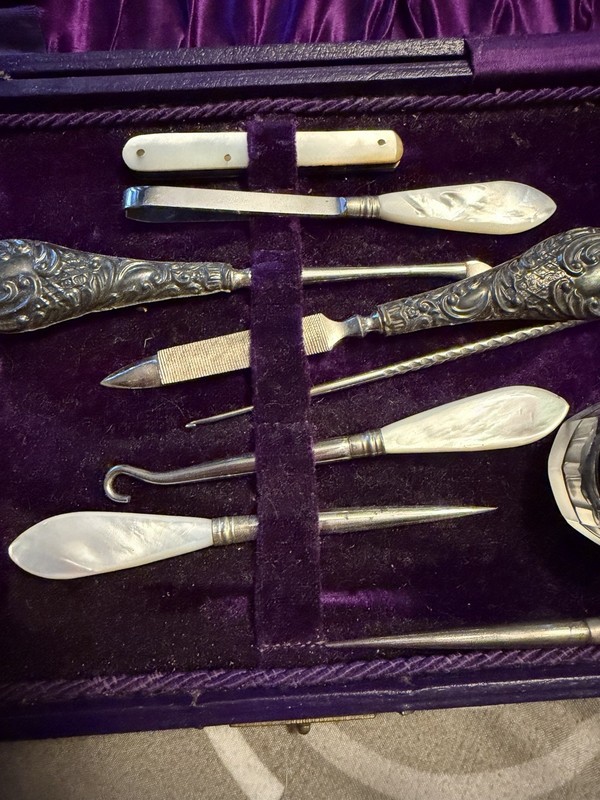 Vintage Manicure Set Mother of Pearl and Sterling Silver