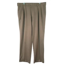 Perry Ellis America Khaki Pleated Dress Pants Mens 38x32 Polyester Flat Front