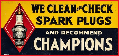 #ad Champion Spark Plug Shop Banner 1940s Gas Station repro 40quot;x19quot; Man Cave $44.95