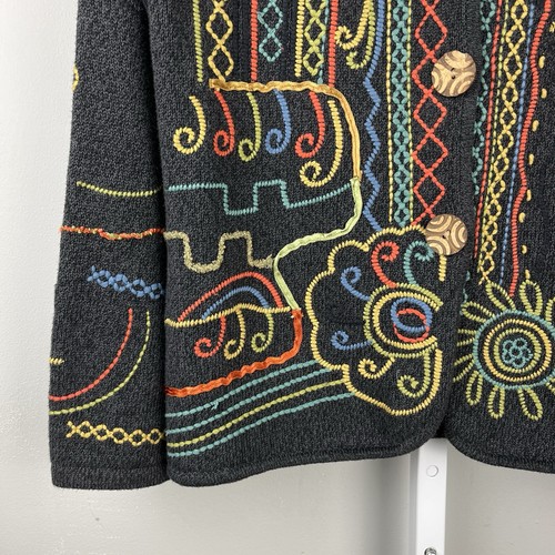 Chicos Embroidered Cardigan Sweater Size 1 Womens M/8 Gray Artsy Art to Wear VTG - Picture 3 of 7