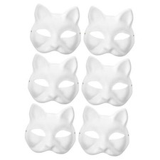 6pcs Cat Mask White Therian Masks Paper Blank DIY Paintable Fox Wolf Animal