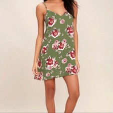 NEW Lulus Moss Green Floral Mini Dress Sz XL