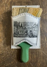 Vintage Whisk Broom Green Metal Handle with Silver Metal Holder