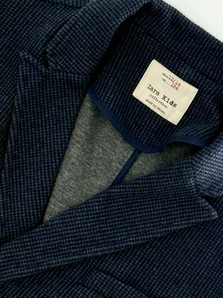 Blazer Zara Niños Azul Tejido Jersey Talla 13/14 CM164 Mezcla Algodón Micro Espiga Foto 2 de 4