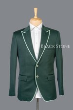 Men 2Pc Green Bespoke Piping Western Groom Wedding Music Concert Prom Party Suit