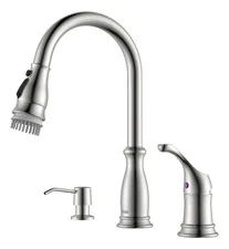 3 Hole Kitchen Faucet with Pull Down Sprayer 3-Mode, Stainless Steel, 211BN