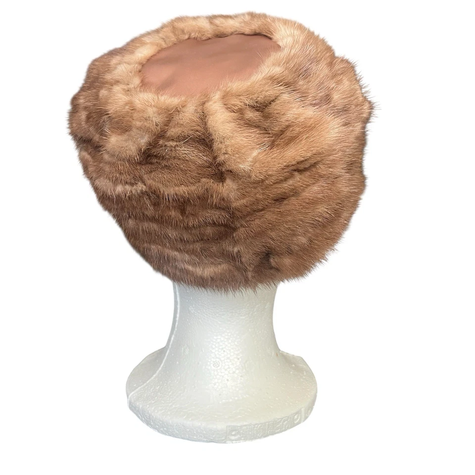 De Colección Sombrero Pastillero de Piel Castaño Talla M Forrado Satinado Boho Abuela Chic Retro Hipster Foto 2 de 4