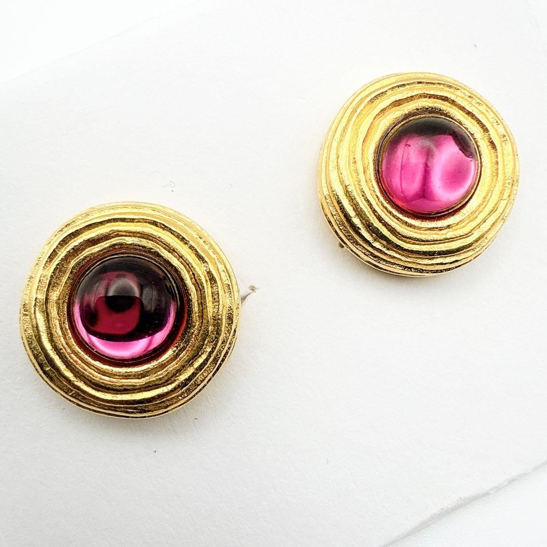 GIVENCHY 3006-3 Earrings Color Stone Pink Gold Vintage Rare Japan Limited