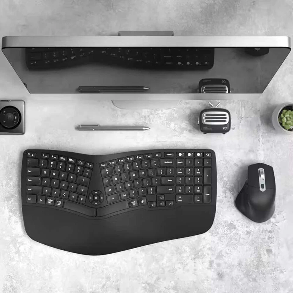 Jomaa 2.4G + Bluetooth Wireless Tastatur und Maus Set, Ergonomische Hintergrundbeleuchtung Rechar