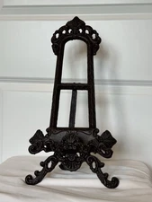 Vintage 17” Cast Iron Ornate Display Easel • Heavy Victorian Style Frame Stand