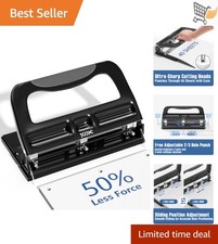 Heavy Duty Metal 3 Hole Puncher Adjustable Steel 40 Sheets Office School