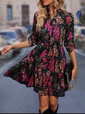 SHEIN Clasi Spring/Summer Casual Floral Printed V-Neck roll up sleeves M 10