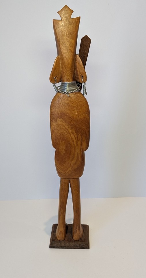 Vintage Wood Carved African Tribal Statue Figure Warrior With Shield