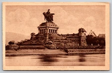 Deutsches Eck Statue Koblenz Germany Mosel River joins Rhine River Vtg Postcard