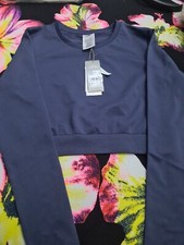 Image of adidas Navy Blue D2M Seamless Long Sleeve Crop Top Medium