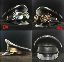 Quality Leather Black Hat /- Glasses Dominatrix Police Cup Gothic Women Men