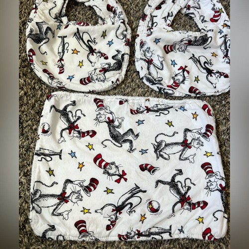 Trend Lab Baby Dr Seuss Cat In The Hat Bundle 2 Bibs 1 Burp Cloth - Picture 5 of 12
