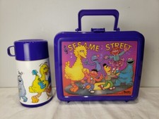 Aladdin Sesame Street Purple Lunch Box W/Thermo  NICE  NOS 1 