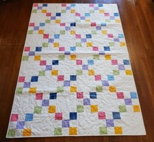 9-Patch Pastel Colors 46 x 68 Baby/Toddler size Finished Quilt-Blue Pink Green