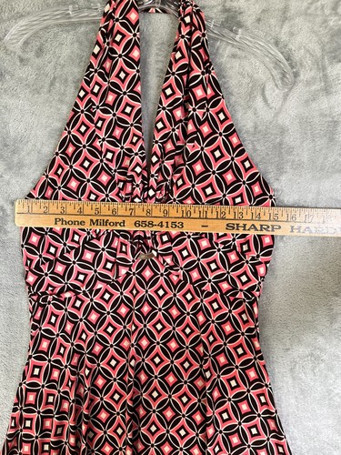 Vintage Y2K My Michelle Neckholder Kleid Large Stretchig Rosa Braun Geometrisch Funky - Bild 11 von 15