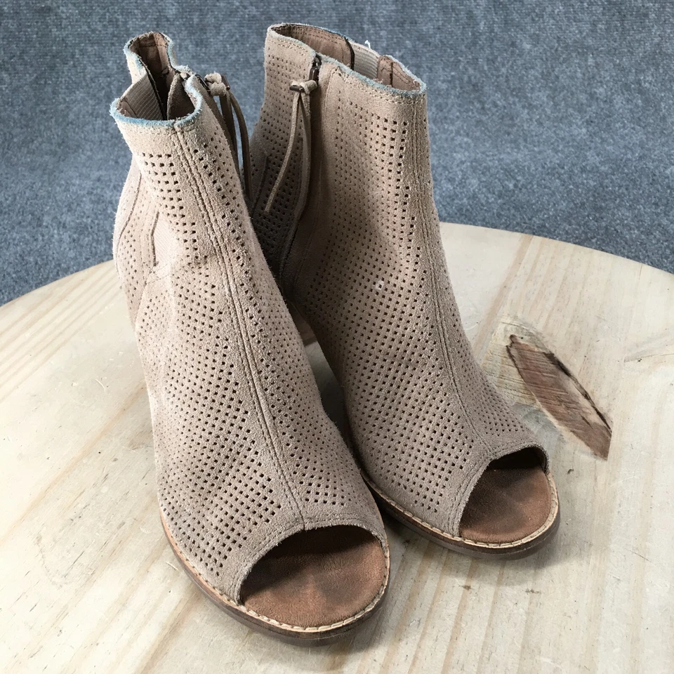 Toms Botas Mujer 8 Mallorca Perforadas Punta abierta Botín Marrón Gamuza Tacones Foto 3 de 4