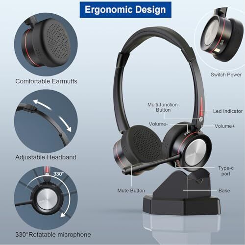 Wireless Bluetooth Headset with Microphone AI Noise Cancelling for Computer/P... - Picture 4 of 7