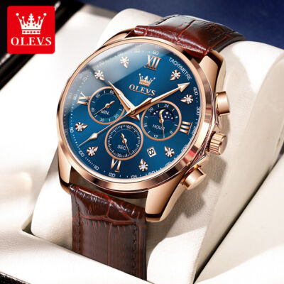 OLEVS Man's Watch Chronograph Diamond Date Moon Phases Waterproof Wristwatches
