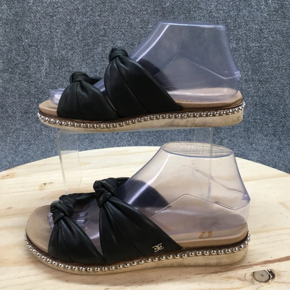 Sam Edelman Sandals Womens 6 M Alyse Knotted Studded Slide Black Leather Slip On - Image 2 of 4