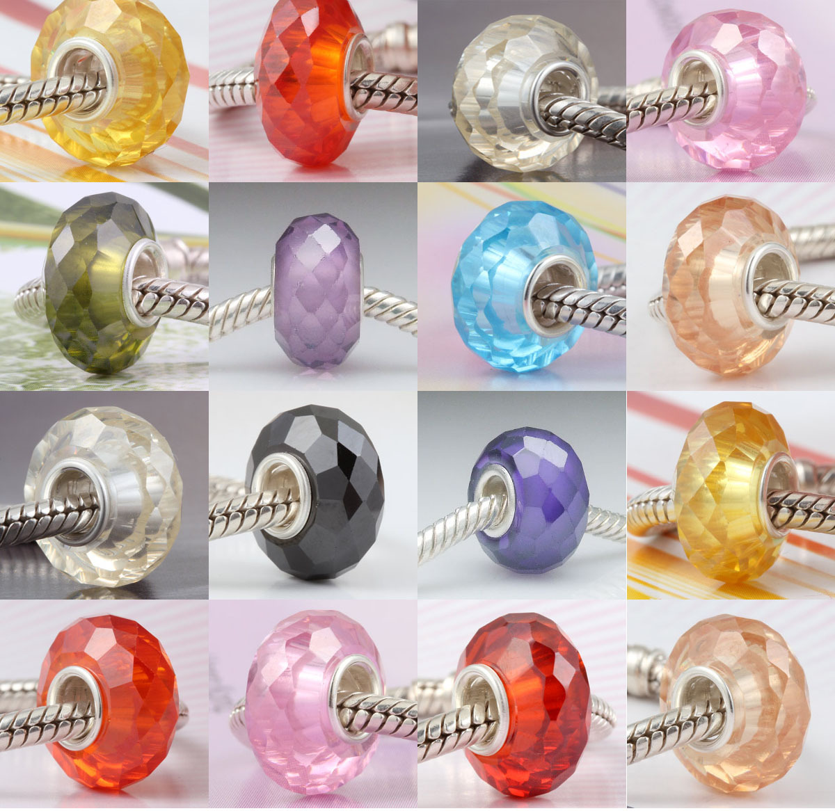 925 Sterling Silver CZ Crystal Birthstone Charm Bead Fit European Bracelet SS230