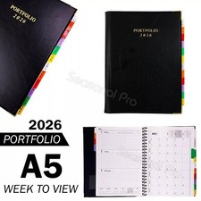2026 Portfolio Diary A5 Week To View Classic Black PVC With Tabs Office Planner