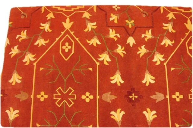 Alfombra de lana y seda tibetana roja viva y aterciopelada de alta gama 4x12' Foto 4 de 4