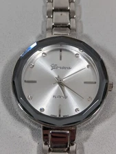 Geneva Silver Tone Crystal Accent Dial Round Case Link Bracelet Band Watch