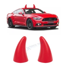 2Pcs Red Devil Bull Horn Antenna Roof Stickers Decor For Car Front Rear Bumper