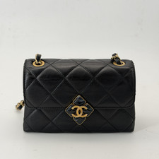 Chanel Lambskin Quilted Diamond Lock Flap Black