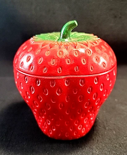 Vintage Hazel Atlas Milk Glass Painted Red Strawberry Jam Jelly Jar With Lid