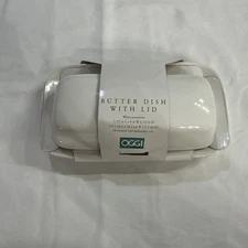 Vintage 2000 OGGI Butter Dish w/ Lid – White Stoneware – Microwave Safe NEW