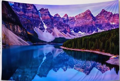 Majestic Mountain Lake Forest Print - Wall Hanging Tapestry -92inch L x 72inch H