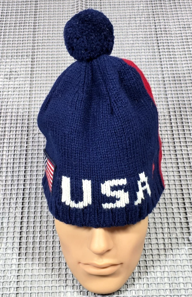 Polo Ralph Lauren Team EE. UU. Lana Pom Gorro Sombrero S Azul Rojo Hecho en EE. UU. Olímpico Foto 3 de 4