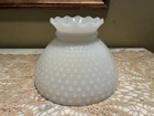 Vintage White Milk Glass Hobnail, Ruffled Edge, Hurricane Lamp Shade - 8" Fitter